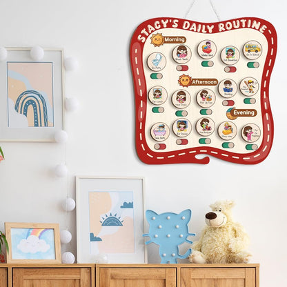 TinyKidz Wooden Daily Routine Chart 11x15, Schedule Board for Kids, Wooden Chore Chart for Kids, Responsibilities Chart for Toddlers, Morning Bedtime Routine for Toddlers