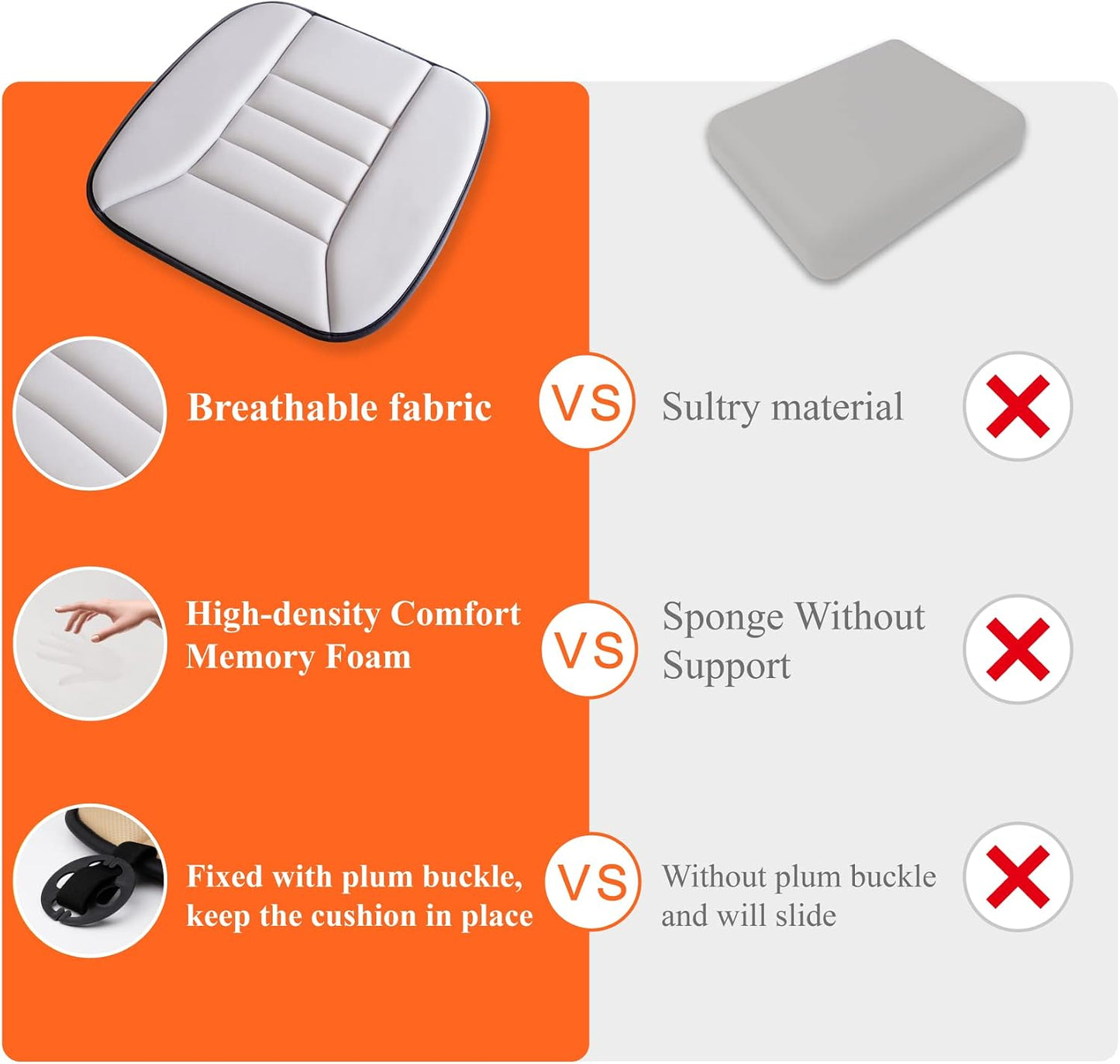 kingphenix Memory Foam Car Seat Cushion for Driver and Office Chair Comfort | 1.2-Inch-Thick Memory Foam Seat Pad, Soft, Breathable Fabric, Non-Slip Silicone Bottom for Long Drives and Office Use, Black