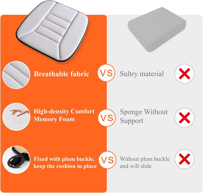 kingphenix Memory Foam Car Seat Cushion for Driver and Office Chair Comfort | 1.2-Inch-Thick Memory Foam Seat Pad, Soft, Breathable Fabric, Non-Slip Silicone Bottom for Long Drives and Office Use, Black