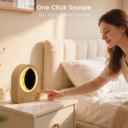Sunrise Alarm Clock, White Noise Machine, Wood Grain | 10 Soothing Sounds, Dual Alarms, 30/60/90min Timer, Easy Snooze, Bedroom Gift for Insomnia Adults/Women