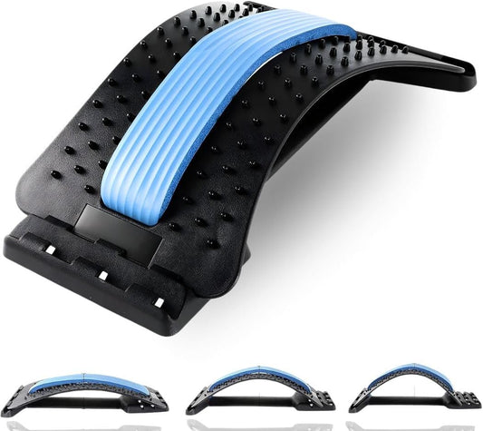 Adjustable Back Stretcher with 3 Levels Lumbar Traction Device with Acupressure Points for Lower Back Pain Relief, Spine Alignment, Flexibility & Daily Support