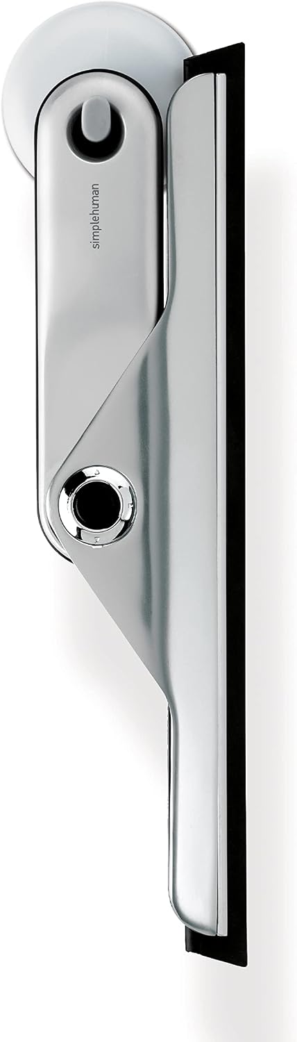 simplehuman Foldaway Shower Squeegee, Glass Squeegee for Bathroom Mirrors & Shower Doors, Weighted Handle for Streak-Free Clean, Suction Cup Hanger, Die-Cast Zinc & Anodized Aluminum