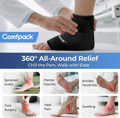 Comfpack Ankle Ice Pack Wrap - Reusable Hot & Cold Therapy | Flexible gel wrap for 360° foot pain relief, perfect for plantar fasciitis & sprains.