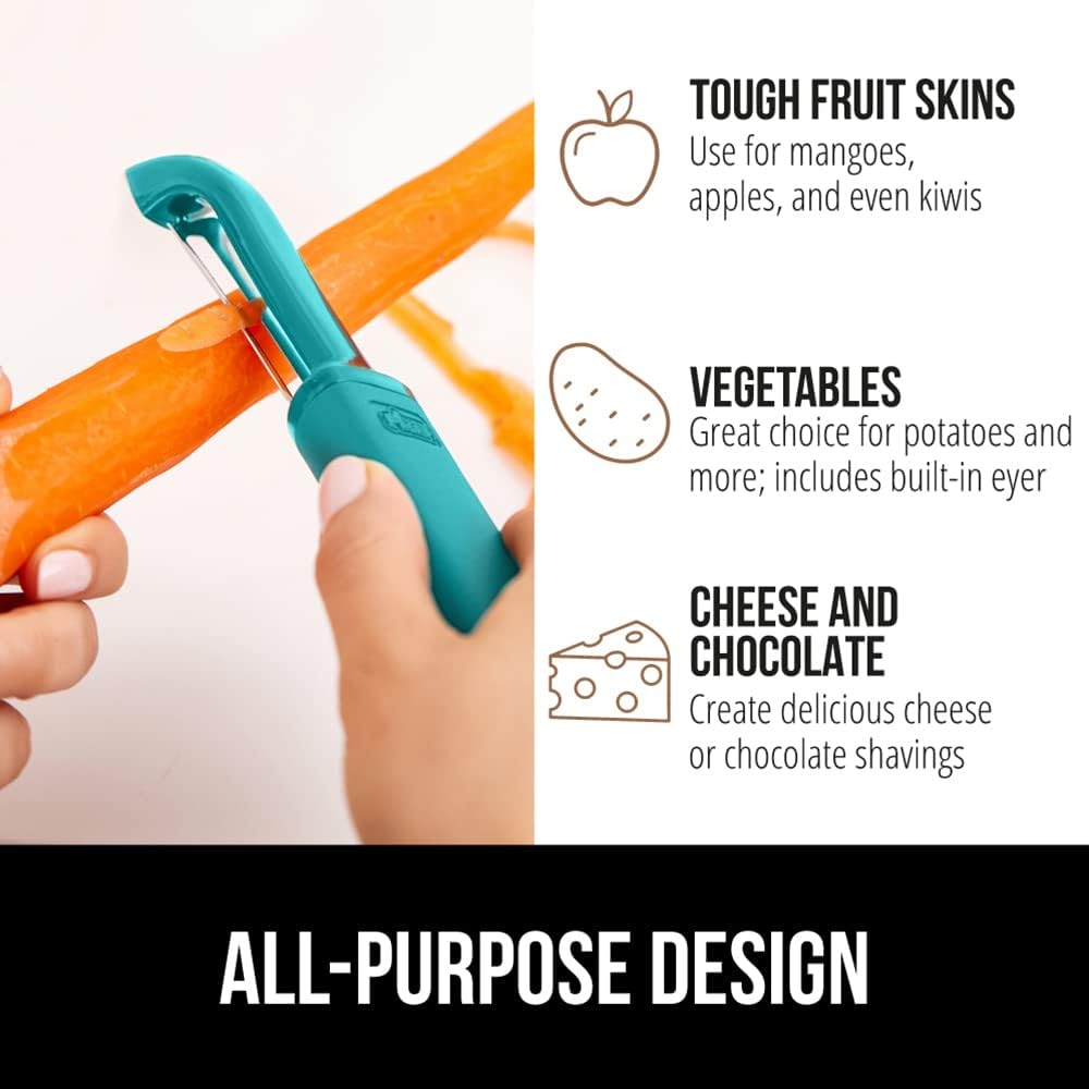 GORILLA GRIP® Patented BPA-Free Vegetable Peeler, Extra Sharp Swivel Stainless Steel Blades with Guard, Comfortable Soft Handle, Easily Peel Carrots or Fruit, Potato Eye Remover, Dishwasher Safe, Mint
