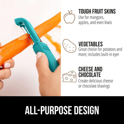 GORILLA GRIP® Patented BPA-Free Vegetable Peeler, Extra Sharp Swivel Stainless Steel Blades with Guard, Comfortable Soft Handle, Easily Peel Carrots or Fruit, Potato Eye Remover, Dishwasher Safe, Mint