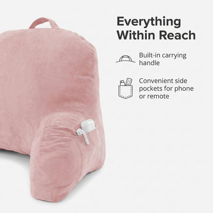 Deluxe Comfort Microsuede Bed Rest - Reading and Bedrest Lounger - Sitting Supprt Pillow - Soft But Firmly Stuffed Fiberfill - Backrest Pillow With Arms, Light Purple