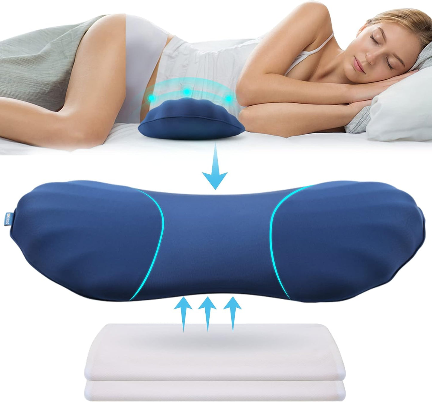 RESTCLOUD Adjustable Lumbar Support Pillow for Sleeping Memory Foam Back Support Pillow for Lower Back Pain Relief and Sleeping, Lumbar Support Pillow for Bed and Chair