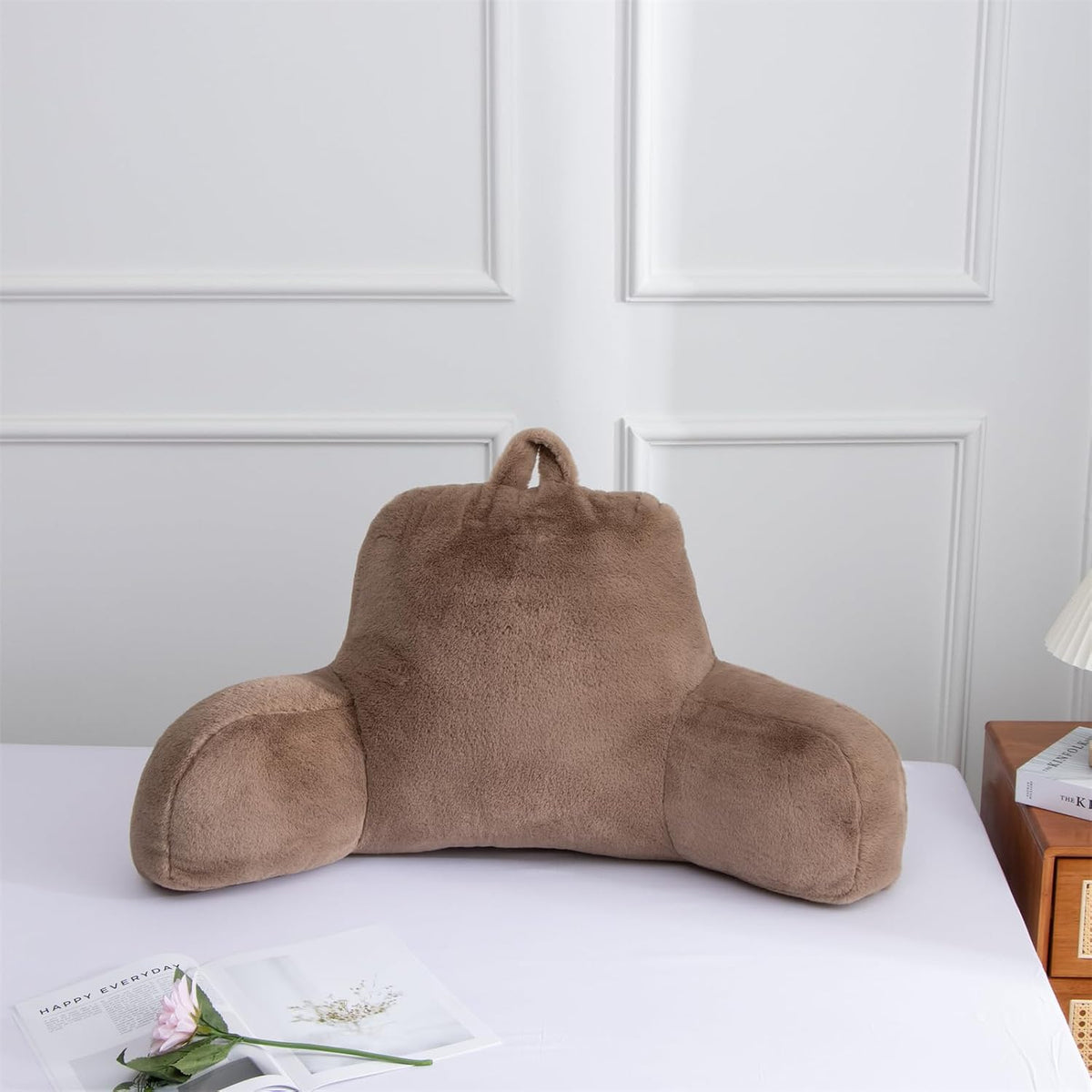 A Nice Night Ivory Reading Pillow, 18.5" Bed Wedge Pillows with Arms