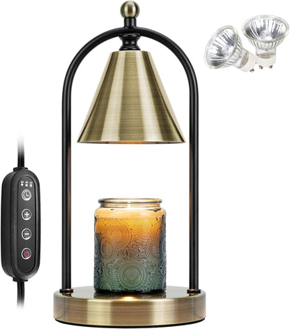 Candle Warmer Lamp with Timer, Electric Black Candle Warming Light for Bedroom, Dimmable Wax Melts Warmer for Home Decor Beside Lamp Gifts for Women (2 Bulbs Included)