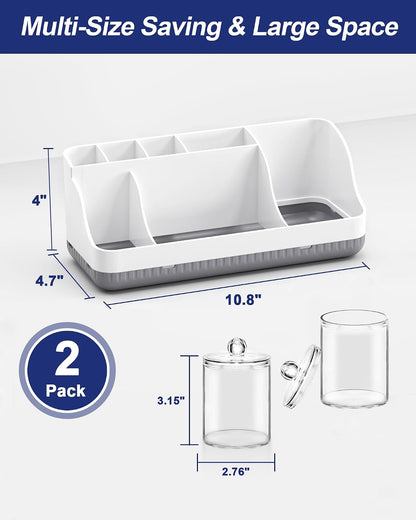 Bathroom Counter Organizer and Storage, 7 Slots Detachable Toothbrush Holders for Bathrooms, Anti-Slip Electric Toothbrush and Toothpaste Holder Countertop Vanity Organizer Accessories for Adults Kids
