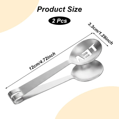 2PCS Tea Bag Squeezer, Stainless Steel Tea Spoon for Sugar Cubes, Essential Bar Accessory, Infuser Spoon & Tongs