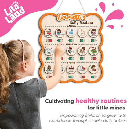 Wooden Daily Routine for Kids, Chore Chart for Toddler, Daily Responsibilities for Kids, Visual Schedule, Morning Bedtime Routine for Girls