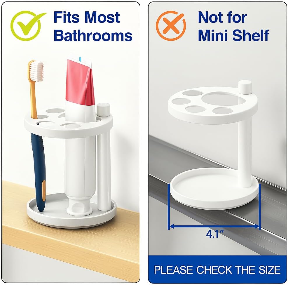 Metal Toothbrush Holder Stand for Bathroom: Stainless Steel Ventilated Organizer with Slots for Electric Toothbrushes, Toothpaste, Razors & Small Comb, Unique Footprint Base Design, Black