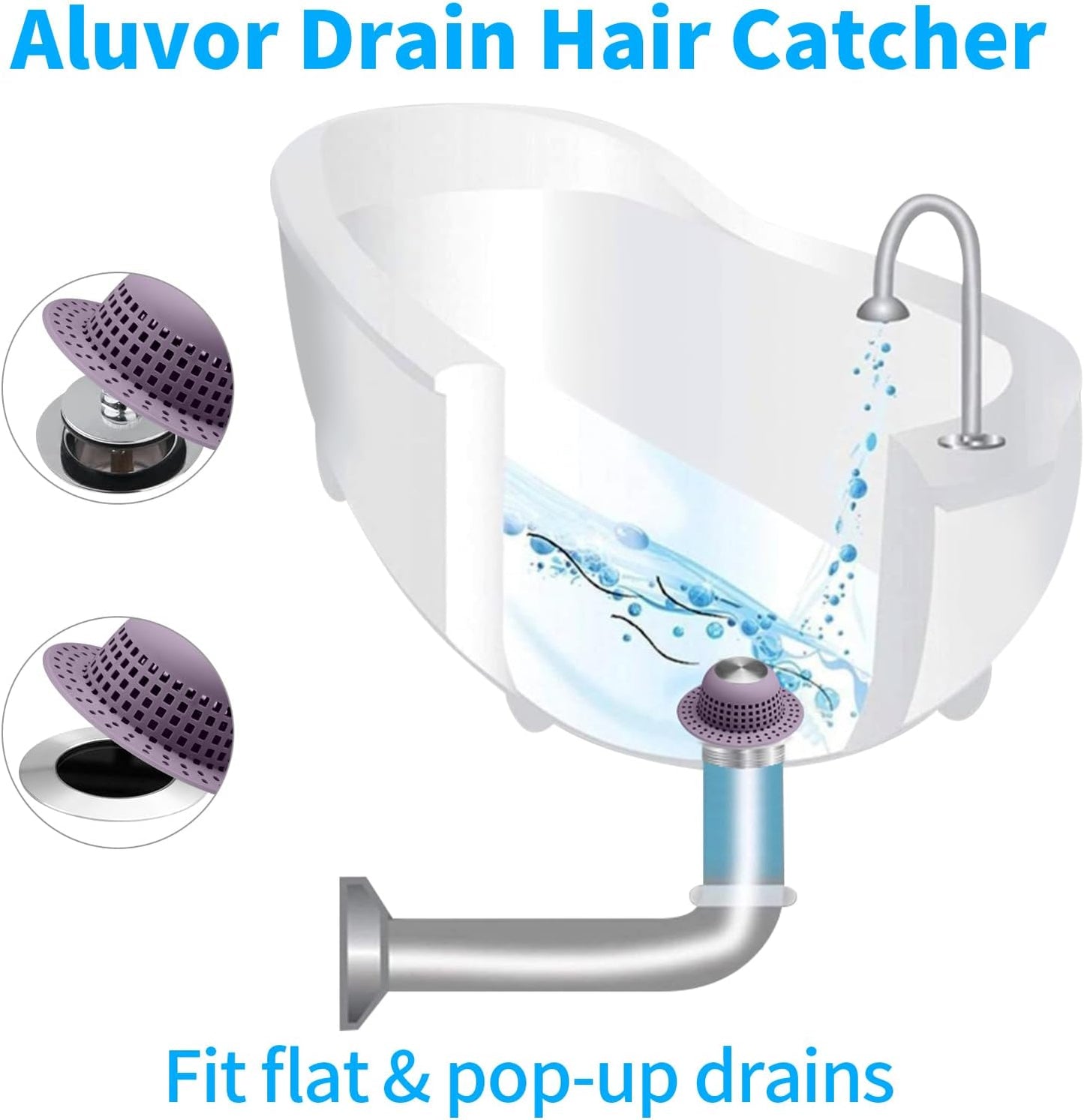 Aluvor Shower Drain Hair Catcher Bathtub Drain Cover Sink Drain Protector | Bathroom Sink & Bathtub Drain Strainer for Pop-Up & Regular Drains, Silver Grey