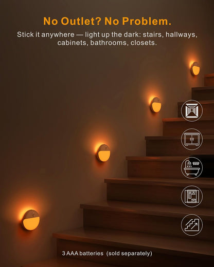Small Motion Sensor Amber Night Light Battery Operated, Toilet Light | 2 Pack, 3 Modes, Dimmable 1-15lm, Dim Light Soft Glow, No Plug, Wireless Stick on Light for Bedroom, Sleep, Bathroom, Kids