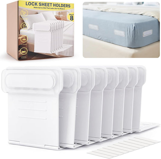 Bed Sheet Holders for Corners - Adjustable Mattress Sheet Straps & Fitted Sheet Clips, Professional Bed Sheet Grippers & Fasteners to Keep Sheets in Place, Secure Sheet Lock