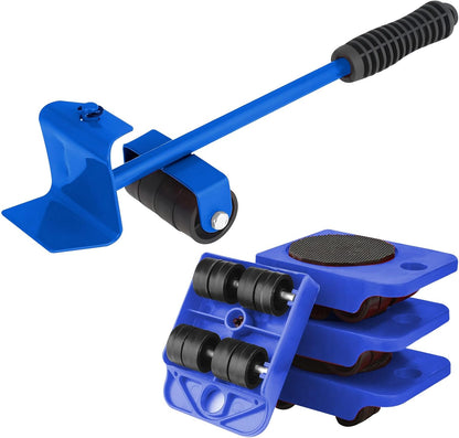 Huakaile Heavy Duty Furniture Lift Mover Tool Set, 1322 Lbs Load Capacity Furniture Lifter with Wheels Pallet, Adjustable Appliance Rollers Dolly for Table Refrigerator Floors Cabinet (Blue)