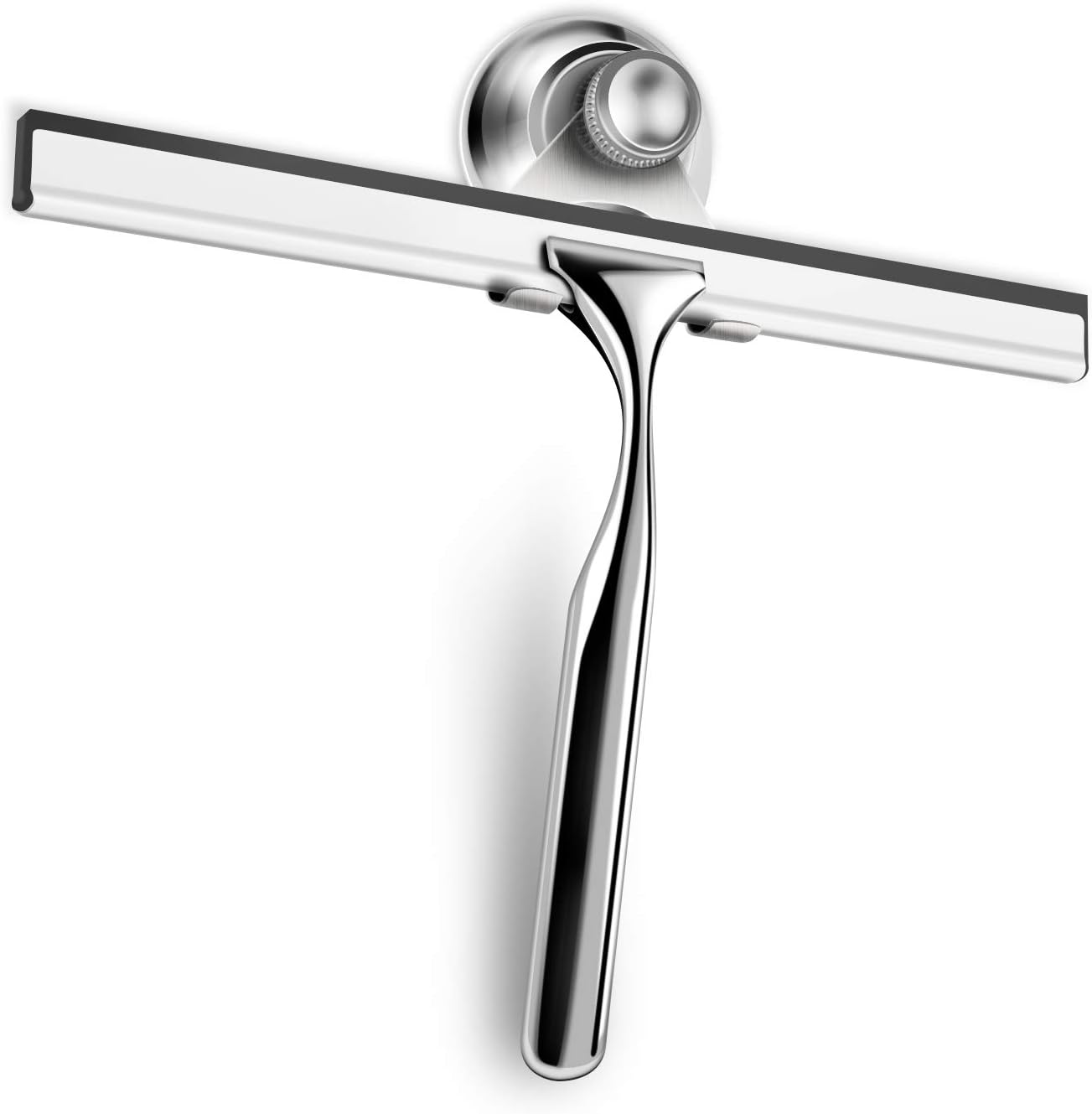 BININBOX Shower Squeegee for Shower Doors, Window, Bathroom, Mirror and Car Glass, All-Purpose Cleaning Squeegee with Powerful Suction Cup Hooks Holder – Stainless Steel, 10 Inches. (Black)