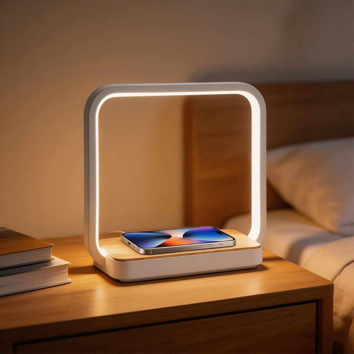 WILIT Bedside Lamp with Alarm Clock, Sunrise Wake-up Light, Wood Grain