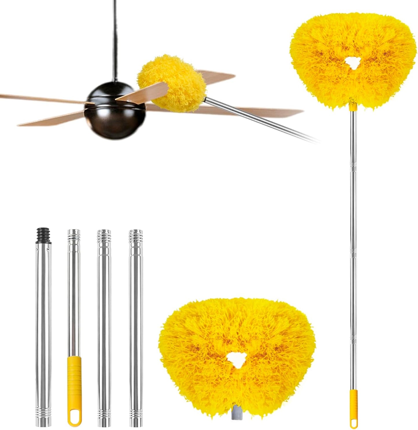 Ceiling Fan Cleaner Duster Reusable Microfiber Ceiling Fan Blade Cleaner Removable Duster with Extension Pole Adjusts 13 to 49.7 Inch for Cleaning Walls Bookshelves Furniture Door Window Top (Blue)