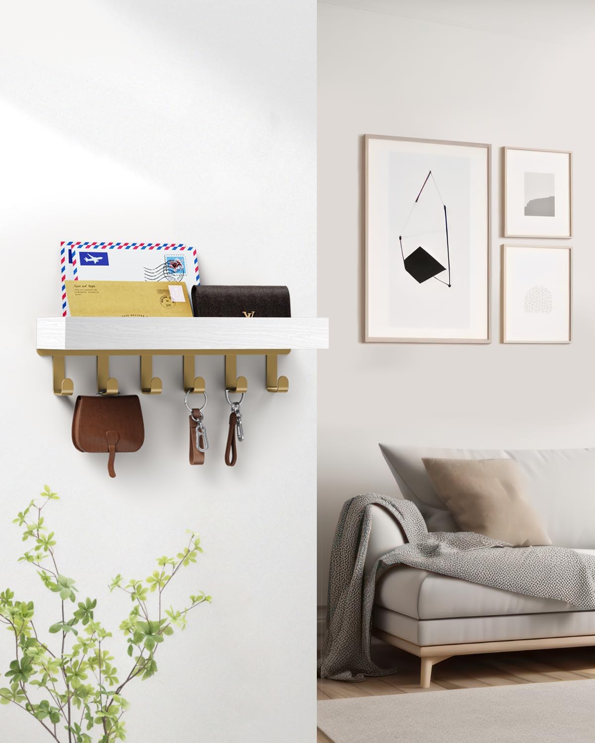 Key Holder Wall Mount Magnetic Adhesive, Key Hooks Rack with Shelf | Key Hanger with Mail Organizer for RV Camper Fridge Living Room Decor, Home Essentials, Black