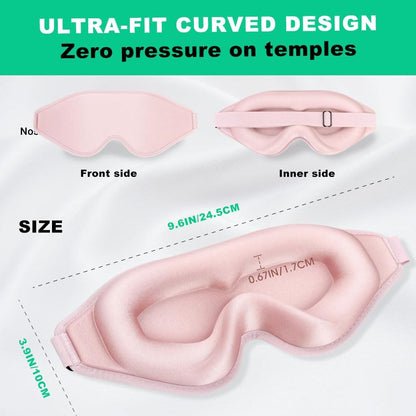 3D Sleep Mask for Side Sleepers, Blackout & Zero Pressure - Breathable Memory Foam, Adjustable Strap - for Travel, Yoga & Meditation Black
