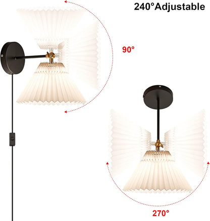 Wall Sconces Plug in, Swing Arm Wall Lamp with Power Cord, White Plug in Wall Lighting Fixtures Set of Two, Bedside Wall Mounted Reading Lamp with Switch, for Bedside Bedroom Hallway