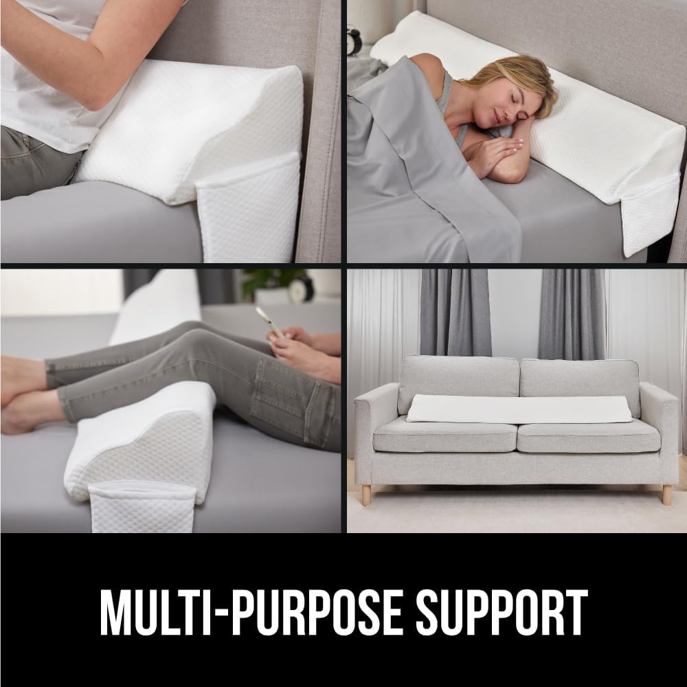 GORILLA GRIP Patented Bed Wedge Pillow for Headboard Gap, Filler Between Mattress Gaps, Comfortable Supportive High Density Cushioned Foam Pillows, Stay in Place Gripping Dots, King Soft Gray
