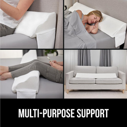 GORILLA GRIP Patented Bed Wedge Pillow for Headboard Gap, Filler Between Mattress Gaps, Comfortable Supportive High Density Cushioned Foam Pillows, Stay in Place Gripping Dots, King Soft Gray