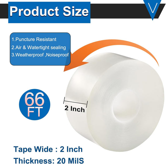Window Weather Sealing Tape 2 Inch x 33 FT Weather Stripping Residue-Free Clear Window Draft Isolation Sealing Film Caulk Tape for Doors and Shower Glass Gaps Bathroom