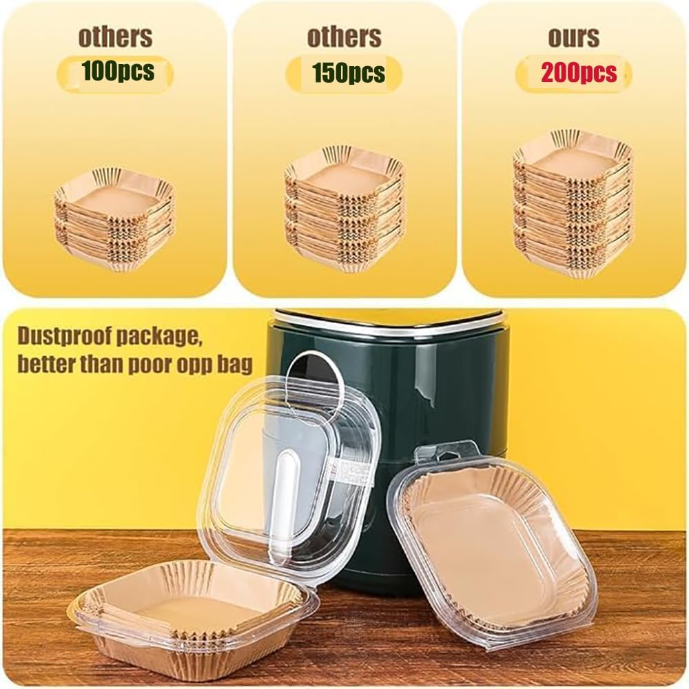 7.5 Inch Air Fryer Parchment Paper Liners Square,150 Pcs Non-stick &Oil-proof Air Fryer Liners Disposable for 2-5 QT Frying,Baking,Roast