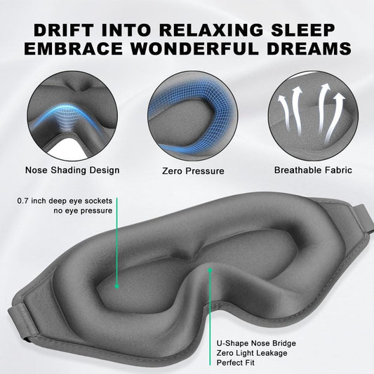 3D Sleep Mask for Side Sleepers, Blackout & Zero Pressure - Breathable Memory Foam, Adjustable Strap - for Travel, Yoga & Meditation Black