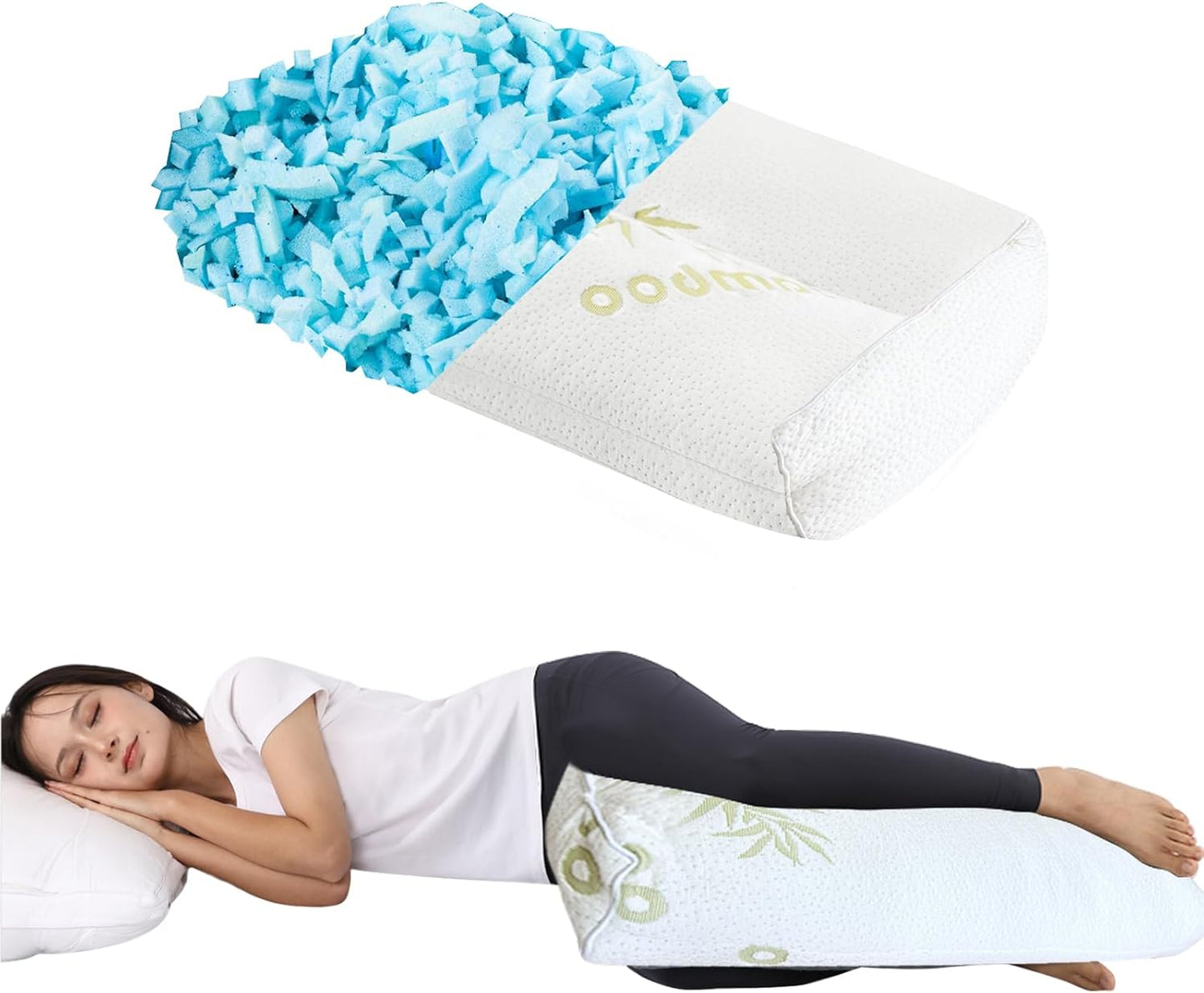 MINUPWELL 6.5" Knee Pillow for Side Sleepers - 100% Shredded Memory Foam Leg Pillow for Side Sleeping - Between Leg & Under Hip Pillow - Relieving Leg, Back, and Knee Pain - High Supportive