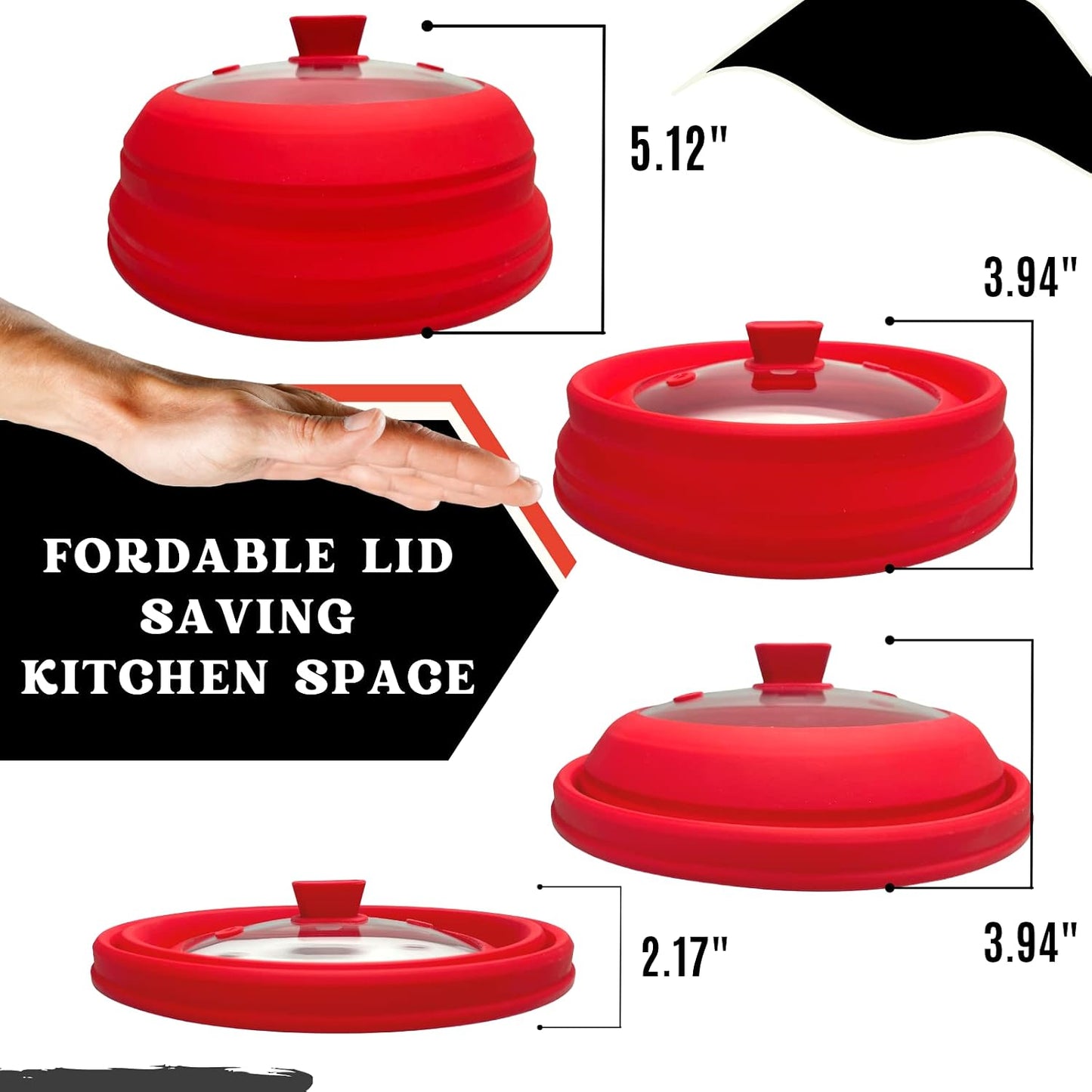 Vented Glass Microwave Plate Cover for Food, Collapsible Microwave Splatter Guard, Silicone Splatter Cover, Foldable Microwave Lid