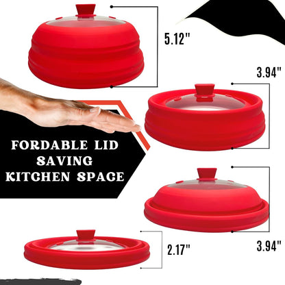 Vented Glass Microwave Plate Cover for Food, Collapsible Microwave Splatter Guard, Silicone Splatter Cover, Foldable Microwave Lid