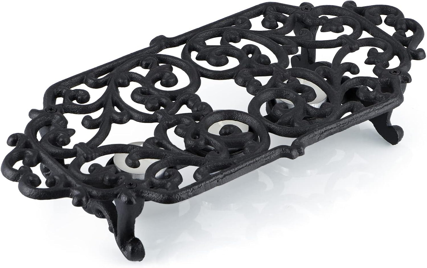 MOLIGOU Cast Iron Teapot Warmer, Teapot Warmer Stand with 3 Tealight Candle Holders, Teapot Heater Base