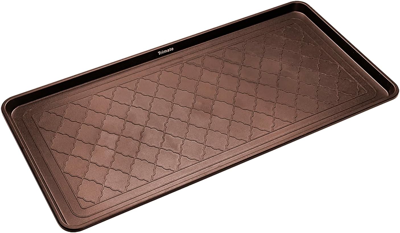 All Weather Boot Tray Extra Large 40"x20" - Brown Plastic Shoe Mat | Multi-purpose mudroom entryway tray with 1.25" raised edges - fits shoes, pet bowls & plants - 100% recycled polypropylene