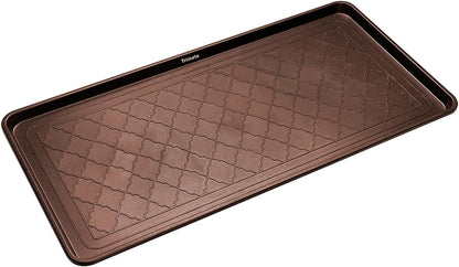 All Weather Boot Tray Extra Large 40"x20" - Brown Plastic Shoe Mat | Multi-purpose mudroom entryway tray with 1.25" raised edges - fits shoes, pet bowls & plants - 100% recycled polypropylene