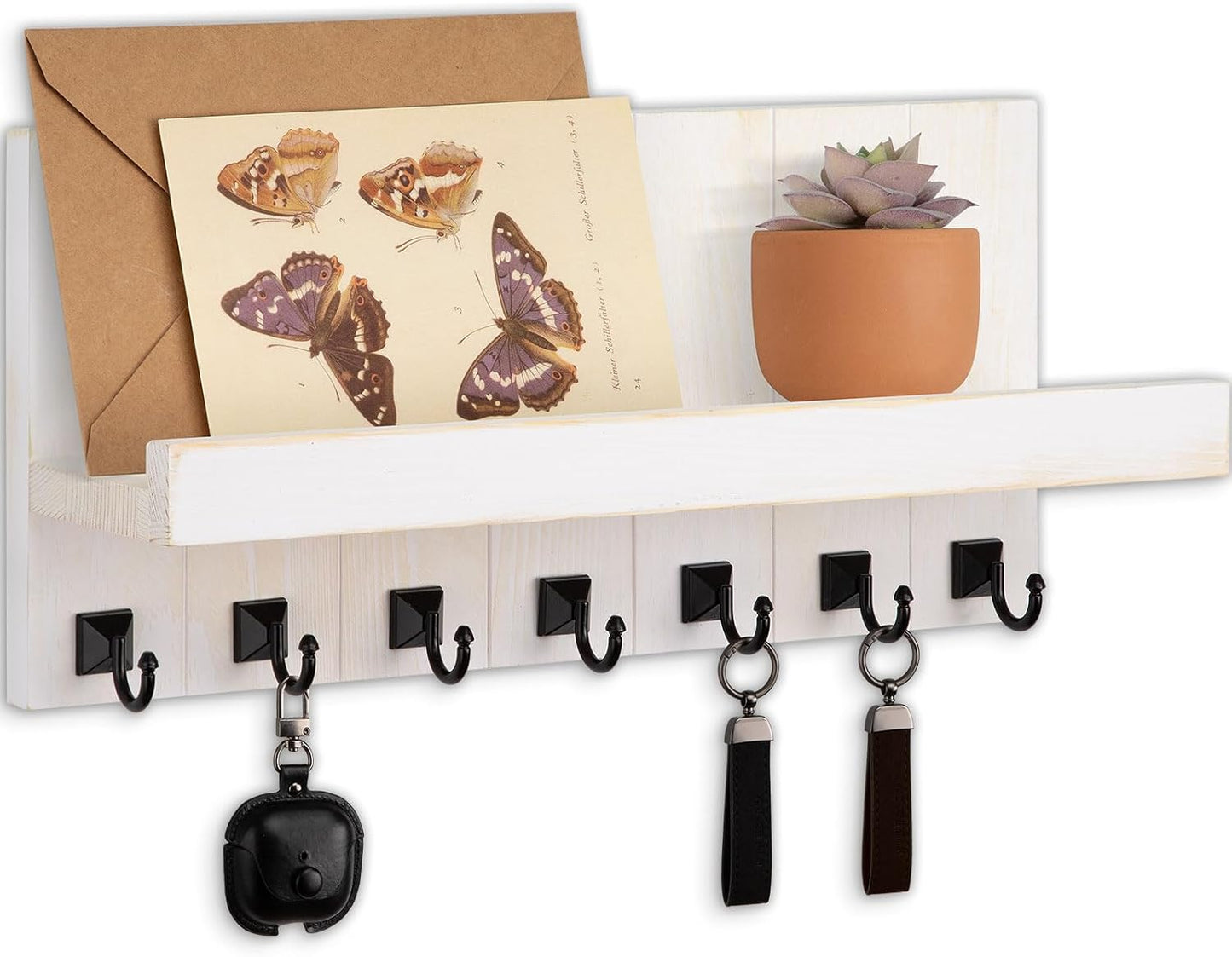 Key Holder for Wall, Decorative Key Holder with Shelf | Key and Mail Holder Wall Mount, Farmhouse Decor with 5 Key Hooks for Keys, Coats, ect.