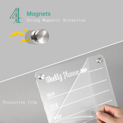 2 Pack Magnetic Acrylic Fridge Calendar Whiteboard Weekly Planner | Weekly Calendar & To-Do List Set. Includes 6 Markers, Towel, 2 Black Backings & 8 Nano Silicone Pads.