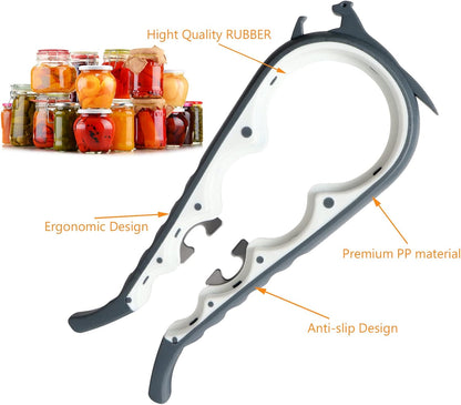 Jar Opener Bottle Opener for Weak Hands, 5 in 1 Multi Function Can Opener Bottle Opener Kit with Silicone Handle Easy to Use for Children, Elderly and Arthritis Sufferers (New red)