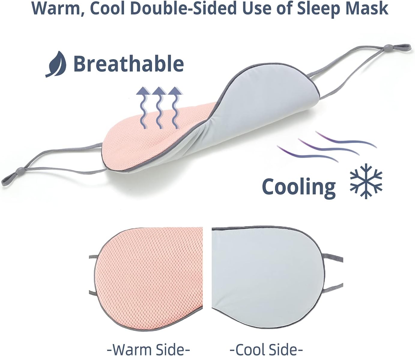 Sleeping Mask 2 Pack, Warm, Cool Double-Sided Use of Sleep Mask, Super Soft Blindfold with Adjustable Strap, Block Out Light, Comfort Sleep Eye Mask for Travel Meditation Nap Black
