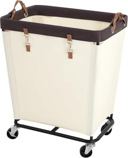 StorageWorks 160L Laundry Basket with Wheels, Rolling Hampers for Clothing | Beige Laundry Basket with Wheels, Metal Frame & Handles, Rolling Hamper for Bedroom, Bathroom, Dorm, Hotel