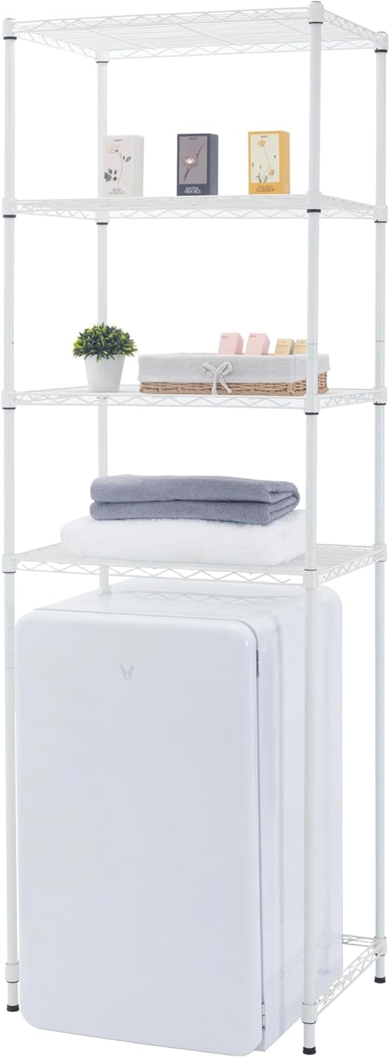 Zvyteay 4 Tier Mini Fridge Shelf Adjustable Height Storage Shelf Metal Storage Rack Mini Fridge and Microwave Stand for Dorm, Kitchen, Office, White