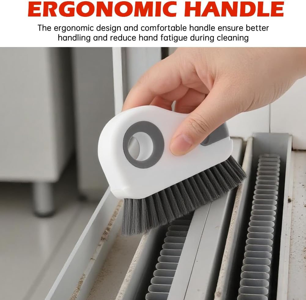 Groove Cleaning Brush 2 in 1 Grout Cleaner Tool Grip Brush, Multifunction Window Track Cleaner with Hard Bristle and Scraper Cleaning Brush for Sliding Door Track, Window(Color:White)