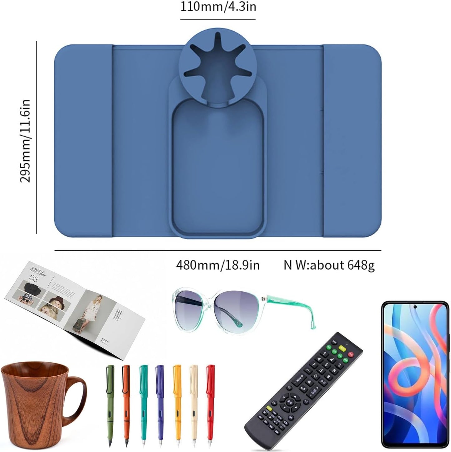 Sofa Cup Holder,Armrest Tray - Multifunctional Silicone Drink Organizer, Anti-Spill & Anti-Slip, Large Armrest Tray with Built-in Beverage Holder,Side Pockets,Blue