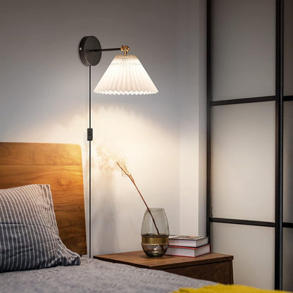 Wall Sconces Plug in, Swing Arm Wall Lamp with Power Cord, White Plug in Wall Lighting Fixtures Set of Two, Bedside Wall Mounted Reading Lamp with Switch, for Bedside Bedroom Hallway