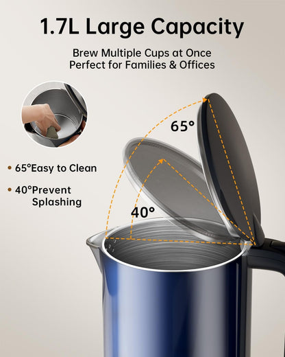 Electric Kettle with Temperature Control, 1.7L Hot Water Kettle for Tea, Coffee & Daily Use, 5 Presets, 2H Keep Warm, Stainless Steel Interior, Auto Shut-Off, Cordless Electric Tea Kettle, Blue