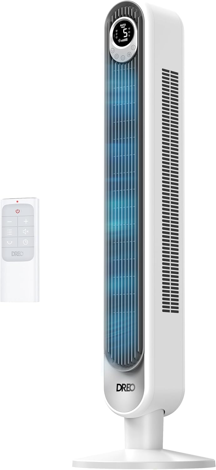DREO Tower Fan for Bedroom, 26ft/s Velocity, 90° Oscillating, 8H Timer