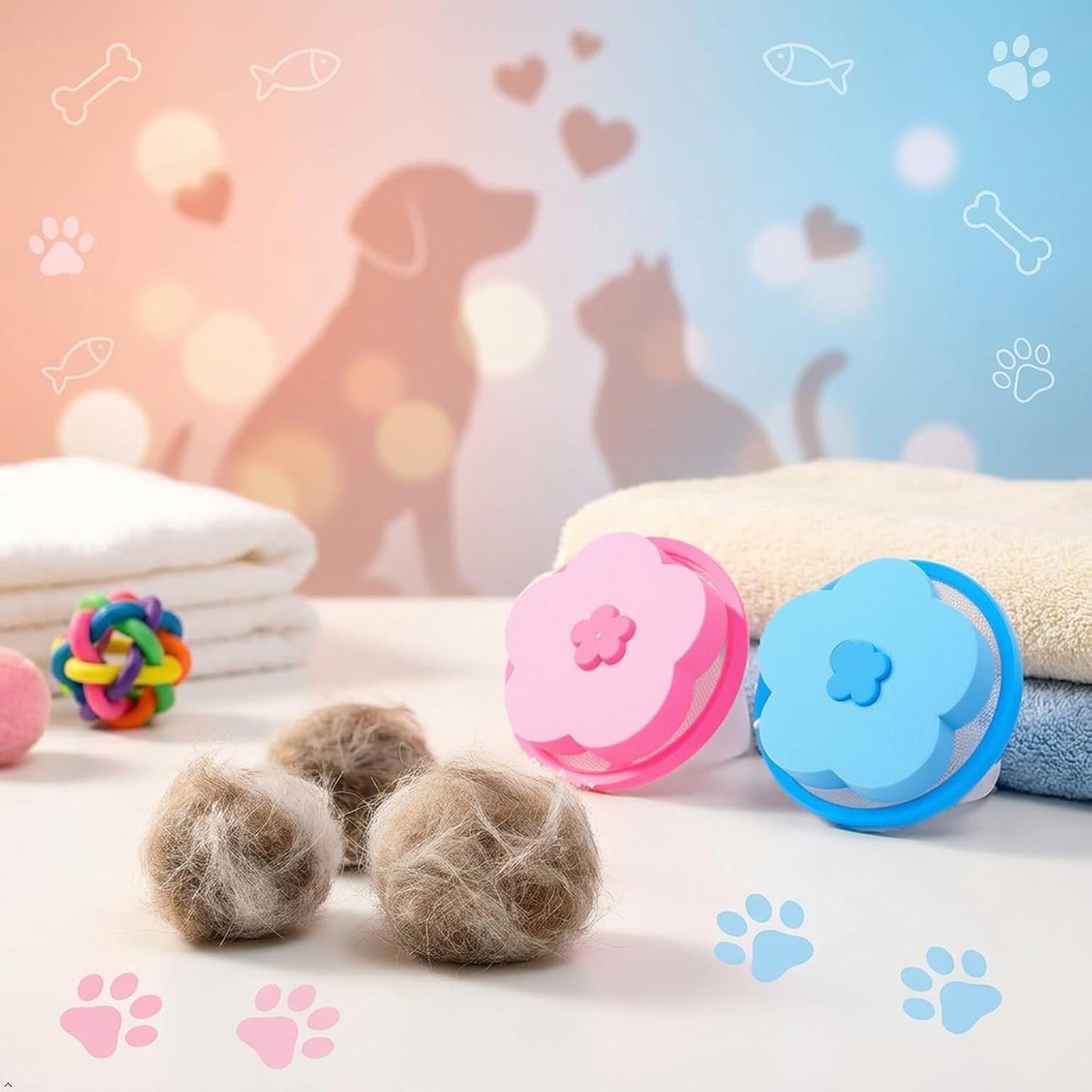 Floating Lint Catcher for Washing Machine, 6 Pack Reusable Pet Hair Remover, Dog Cat Fur Catcher, Blue and Pink, Cone Design (6, Blue and Pink)